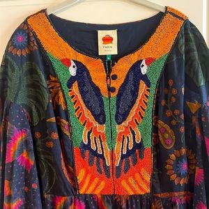 Farm Rio Mixed Rainbow Birds Embroidered Maxi Dress. Size XL NWT